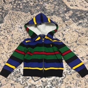 Polo by Ralph Lauren Kids' Striped Hooded Zip Sweatshirt - Blue/Green/Black